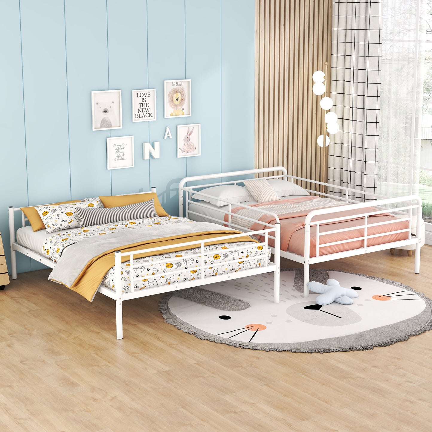 Contemporary White Metal Full XL Over Queen Bunk Bed