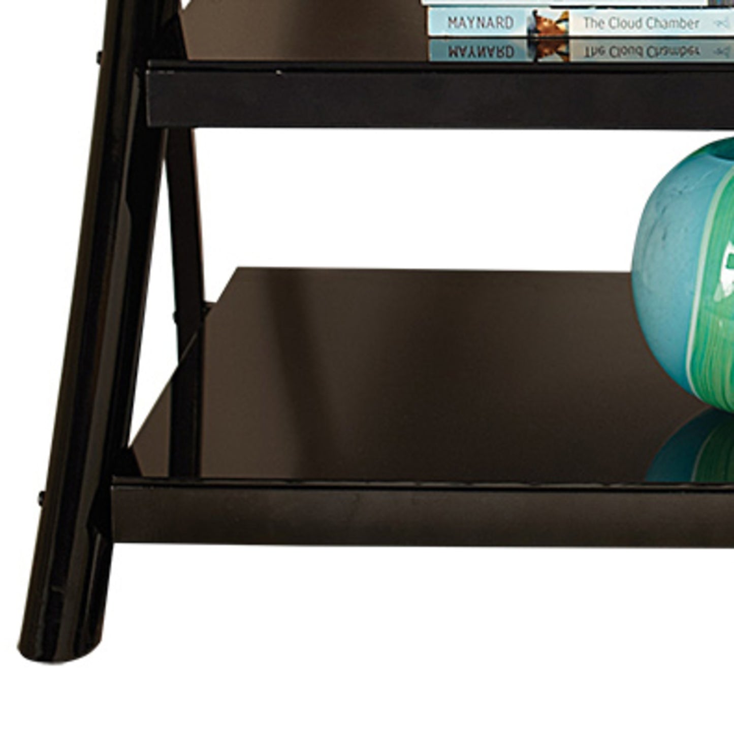 Sleek Modern TV Stand with Smart Cord Management - Black Finish, Smoked Glass Shelves, and Metal Legs