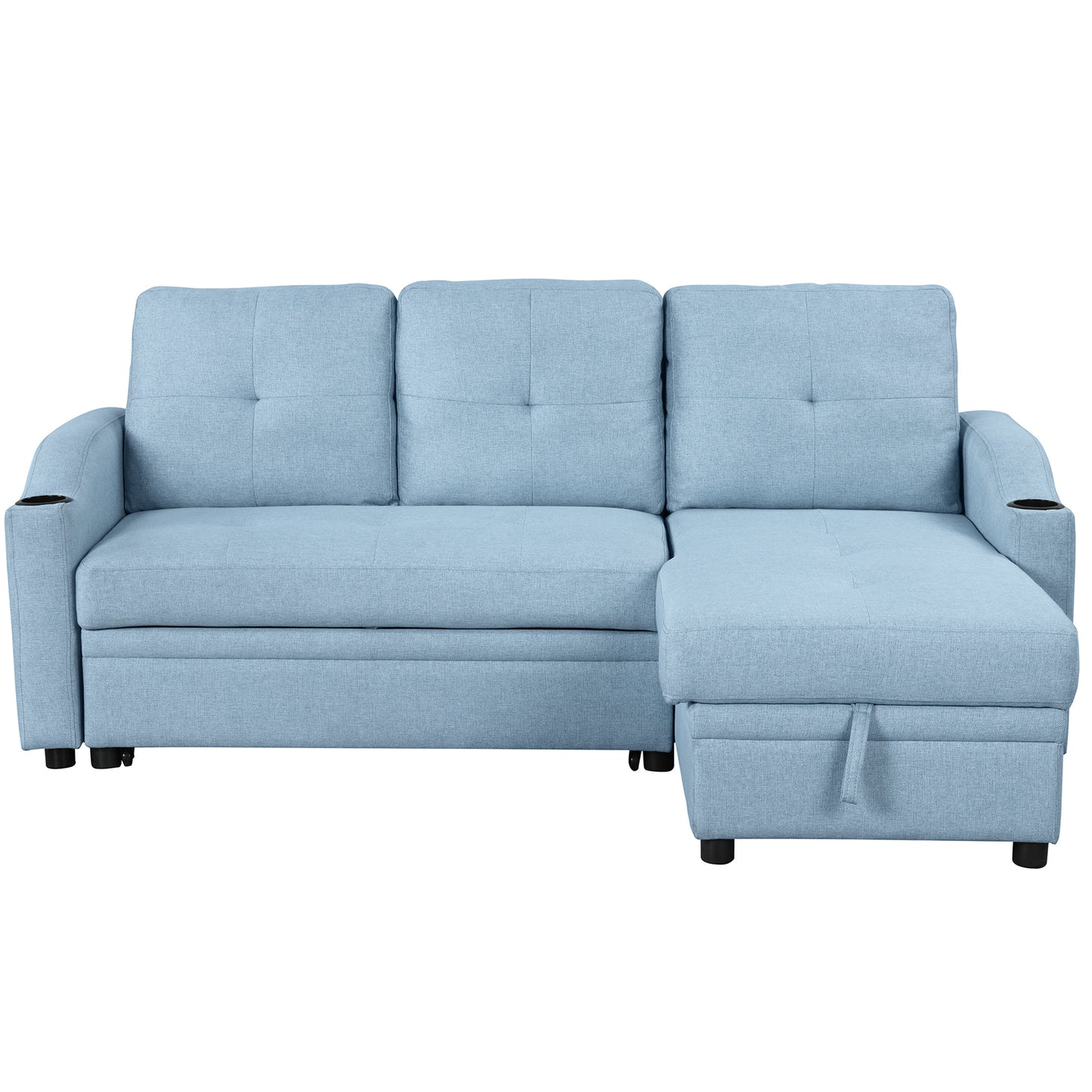 Orisfur Pull Out Sofa Bed with Storage Chaise and Cup Holder