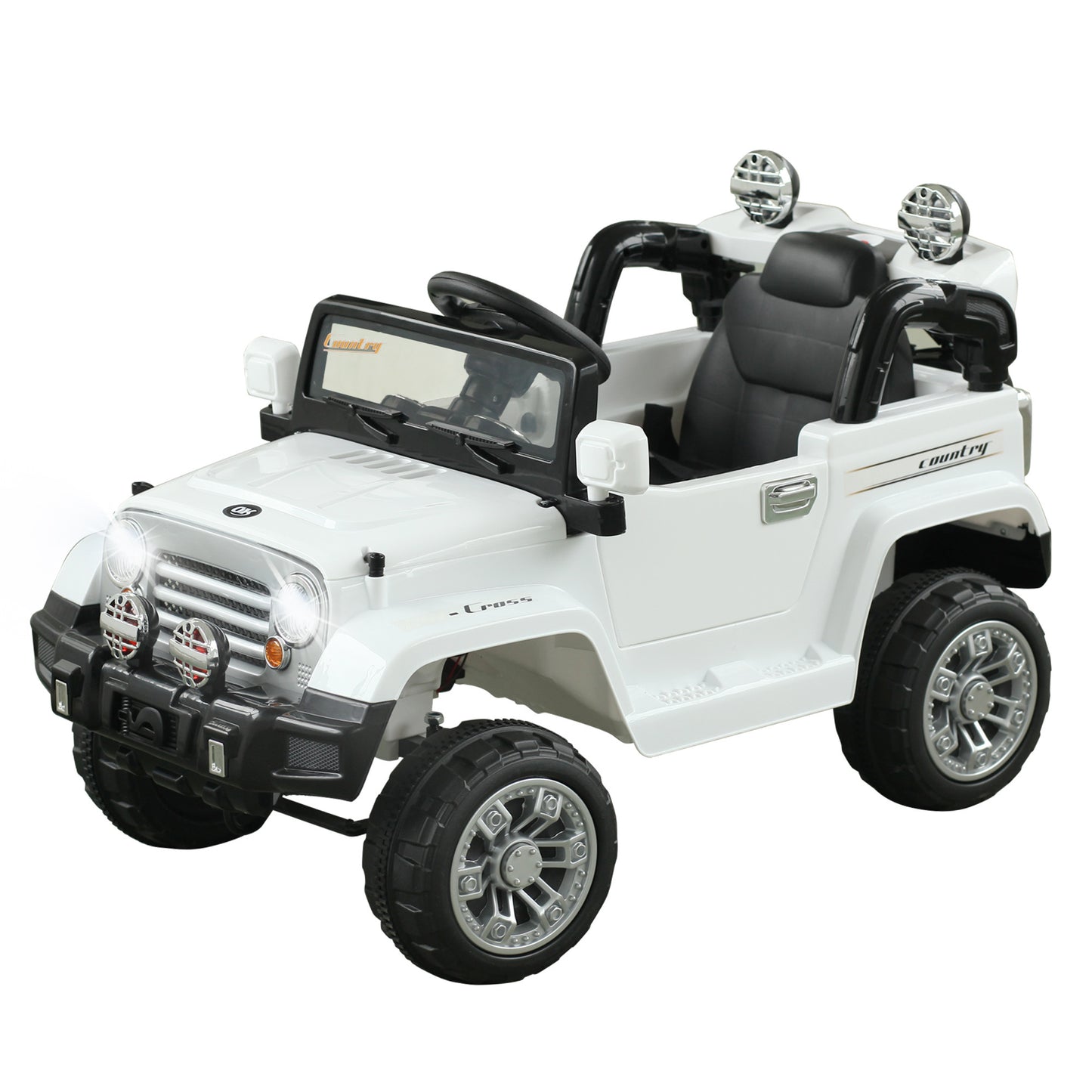 Kids Ride-on Car, Off-Road Truck with MP3 Connection, Working Horn, Steering Wheel, and Remote Control, 12V Motor, White