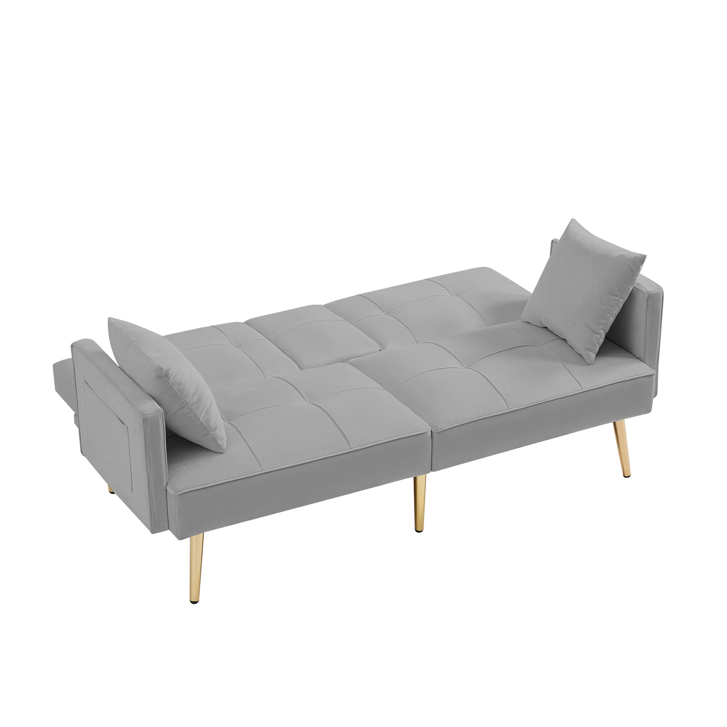 Grey Velvet Futon Sofa Bed with Gold Metal Legs