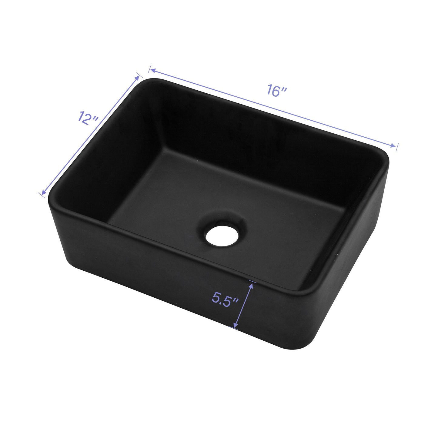 16"x12" Black Ceramic Rectangular Vessel Bathroom Sink