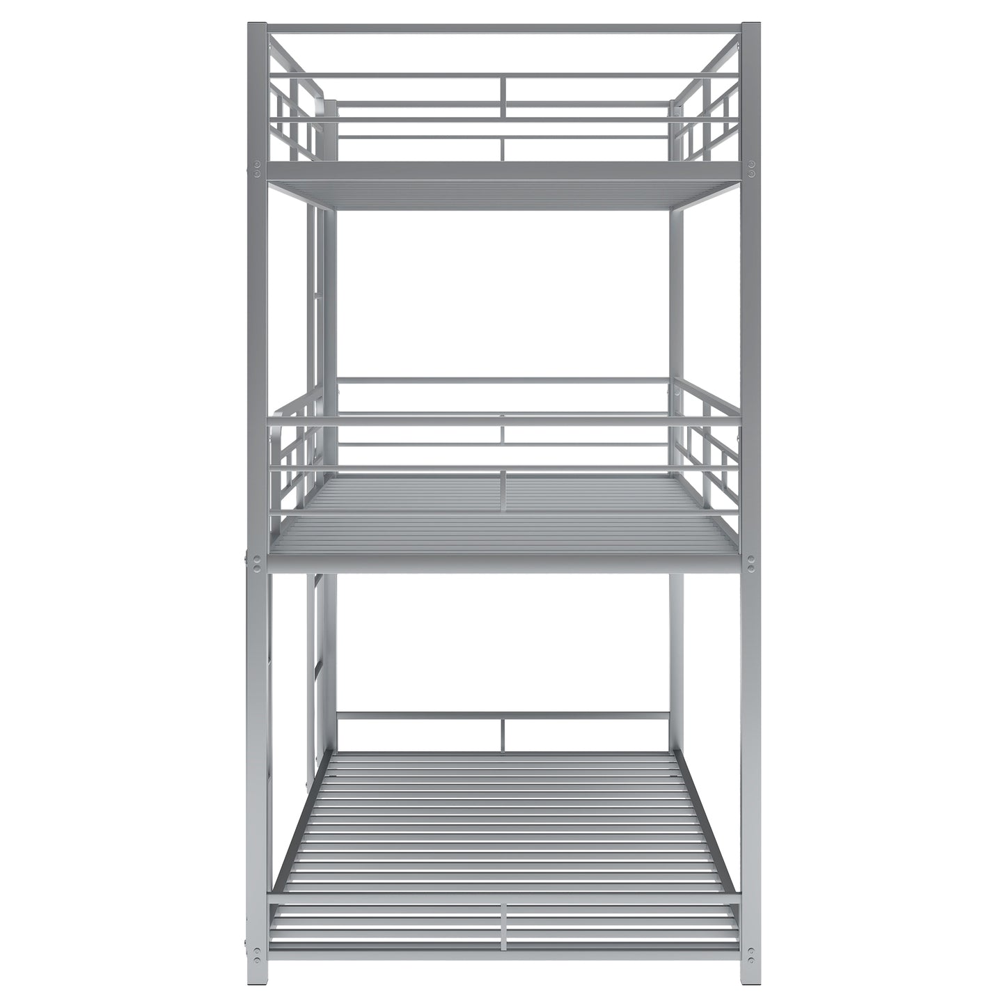 Silver Metal Three-Tiered Twin Bunk Bed