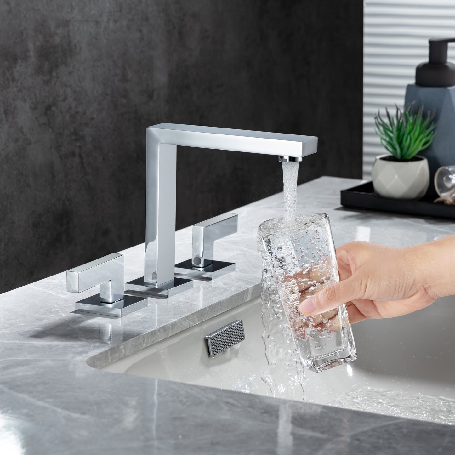 Modern Square Brushed Chrome Bathroom Faucet for Sink - Brass 2 Handle Lavatory RV Faucet