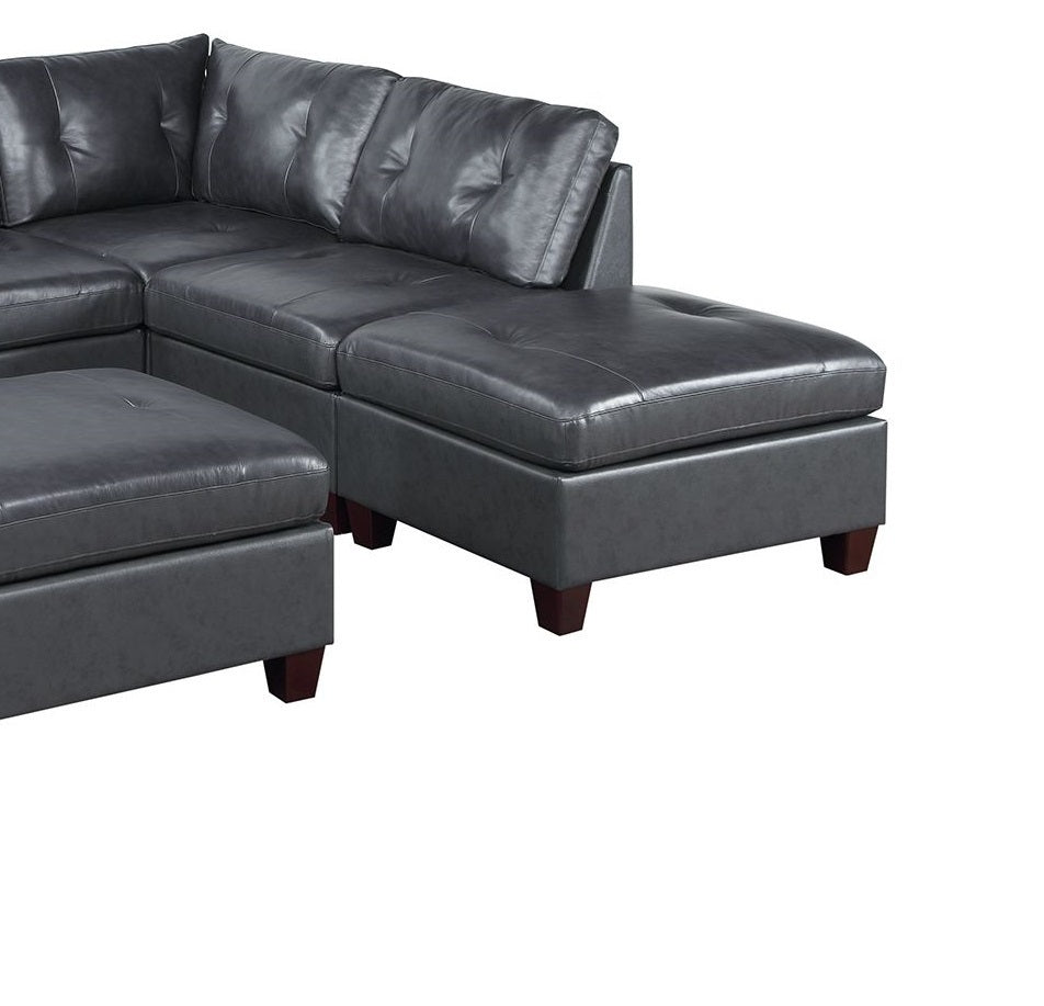 Luxurious Genuine Leather Black Modular Sectional Sofa Set with Ottoman