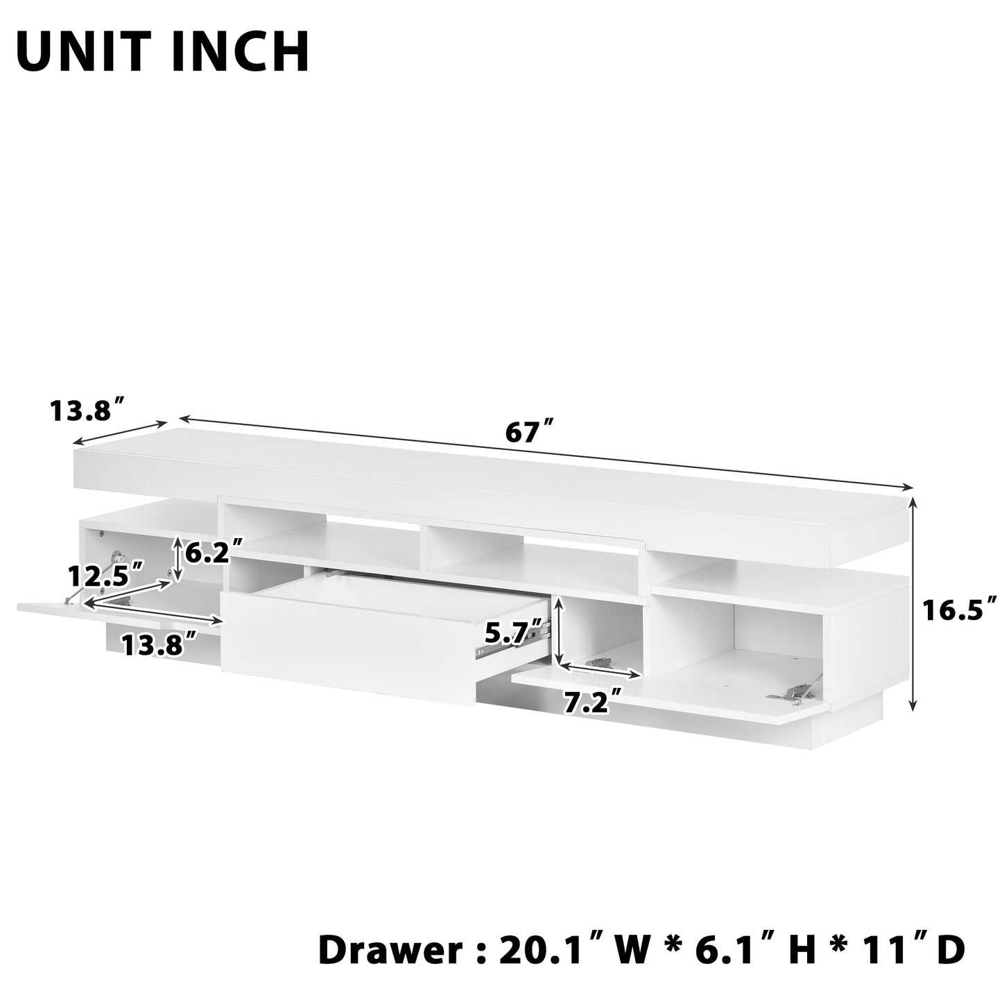 Sleek White TV Stand with Multi-Color LED Lights and Storage for 75 Inch TV