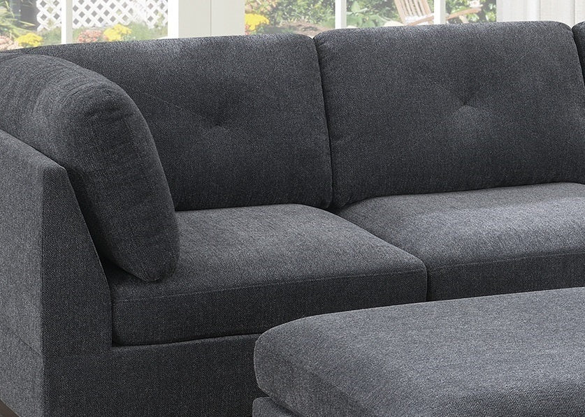 Elegant Ash Grey Chenille Fabric L-Shaped Modular Sectional Sofa Set