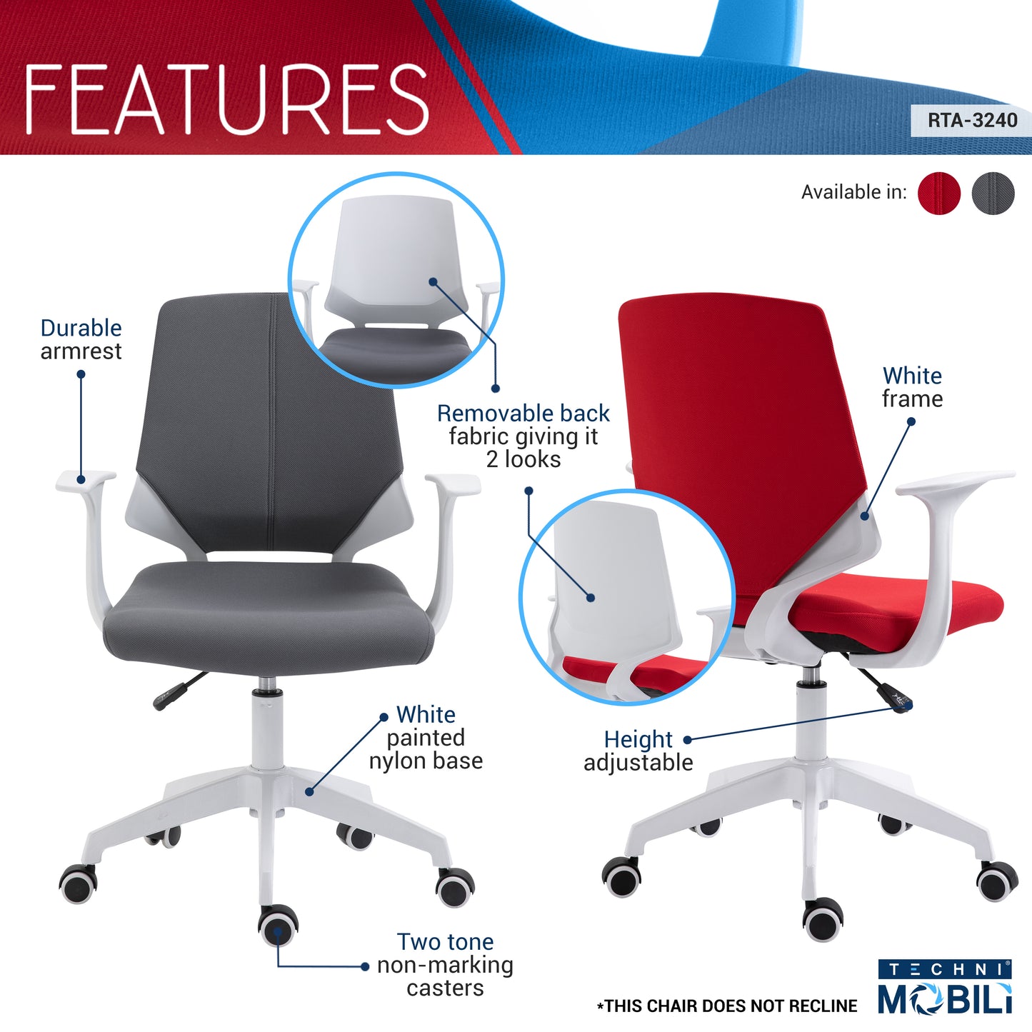 Height Adjustable Mid Back Office Chair, Red