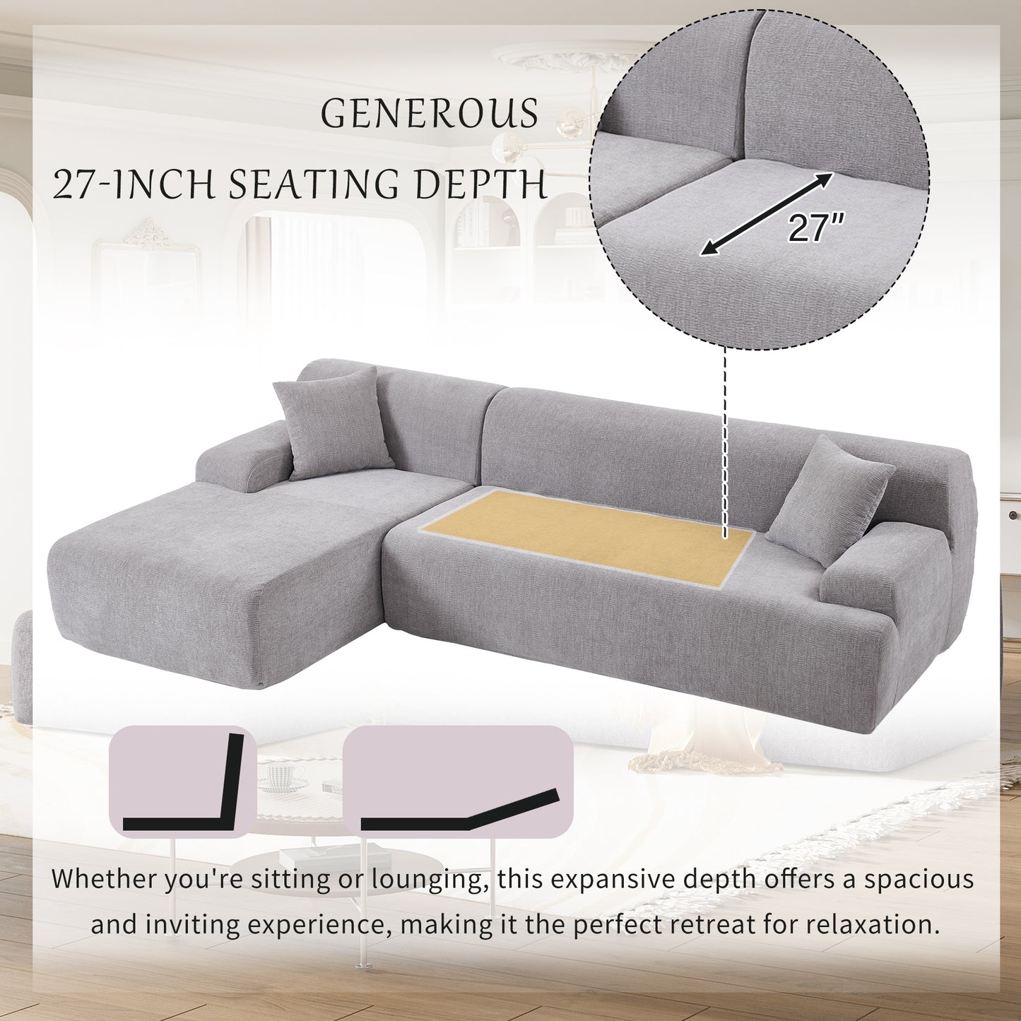 U_Style Modern Large L-Shape Modular Sectional Sofa for Living Room,  Bedroom, Salon, 2  Piece Free Combination, Simplified Style