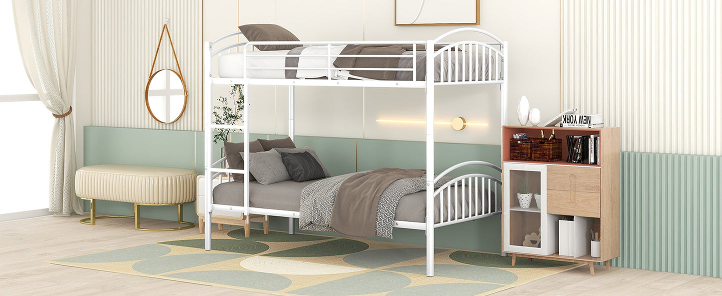 Chrome Finish Metal Twin Bunk Bed - White, Separable Twin Beds