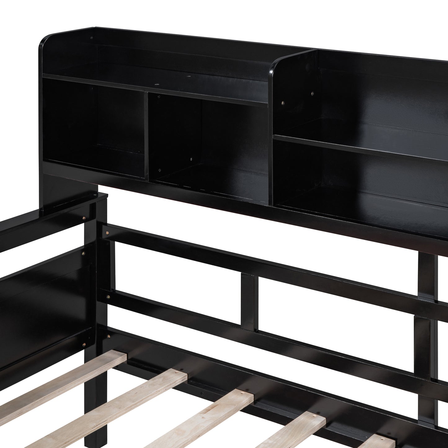 Twin size Daybed, Wood Slat Support, with Bedside Shelves and Two Drawers, Espresso