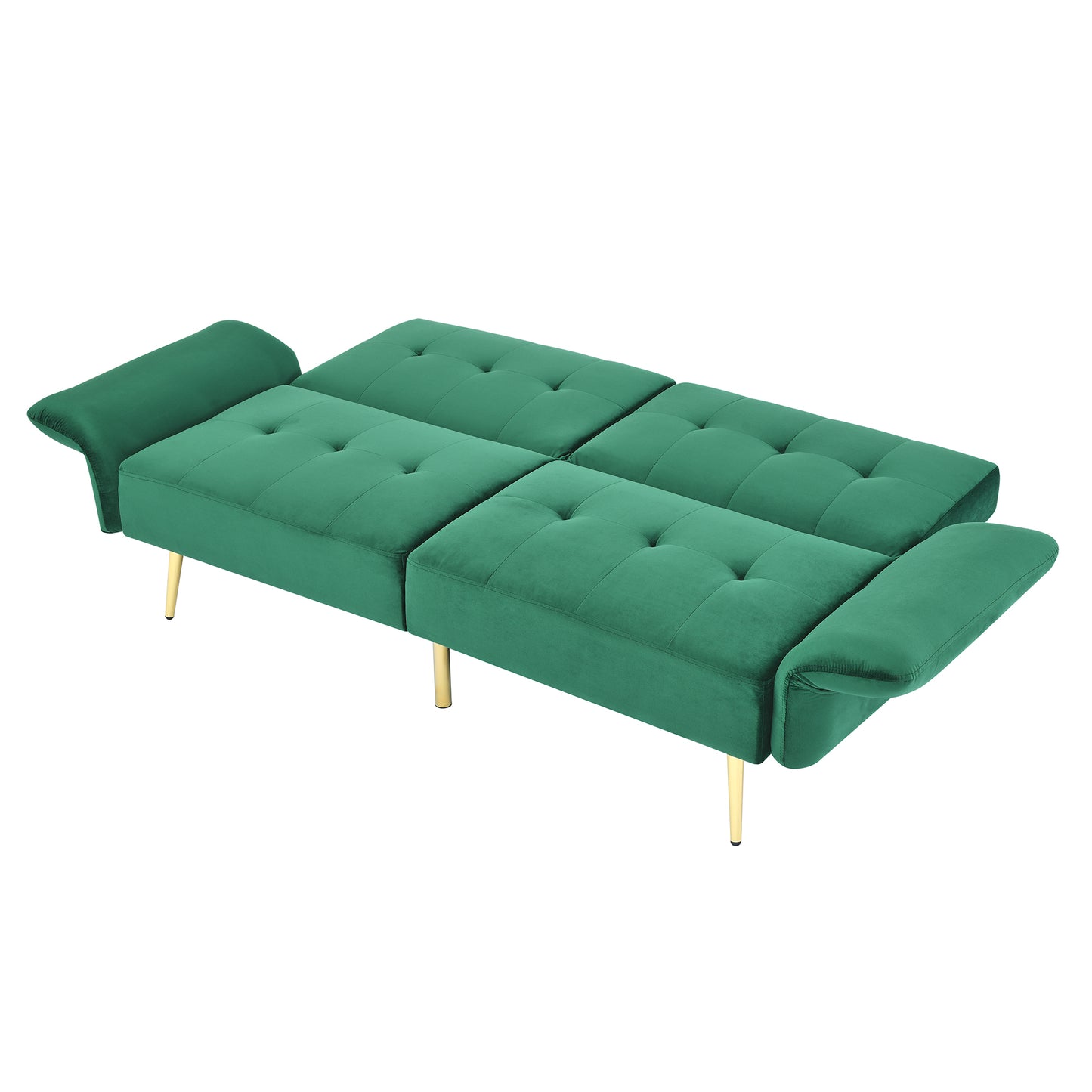 Luxurious Italian Velvet Sofa Bed with Armrest Storage, Green 280g Velvet