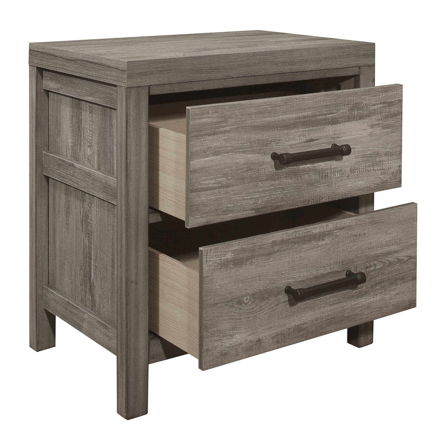 Rustic Style Bedroom Nightstand of 2 Drawers Weathered Gray Finish Premium Melamine Laminate Wooden Furniture 1pc