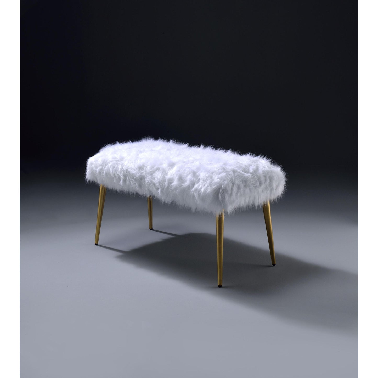 ACME Bagley II Bench in White Faux Fur & Gold 96450