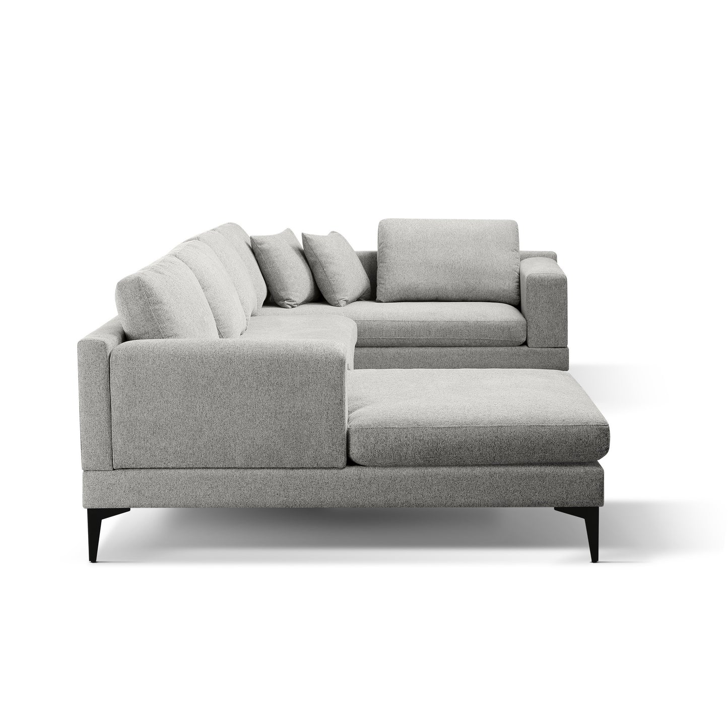 3-Piece U-Shape Upholstered Sectional Sofa Set with Reversible Chaise Lounge, Gray Texture