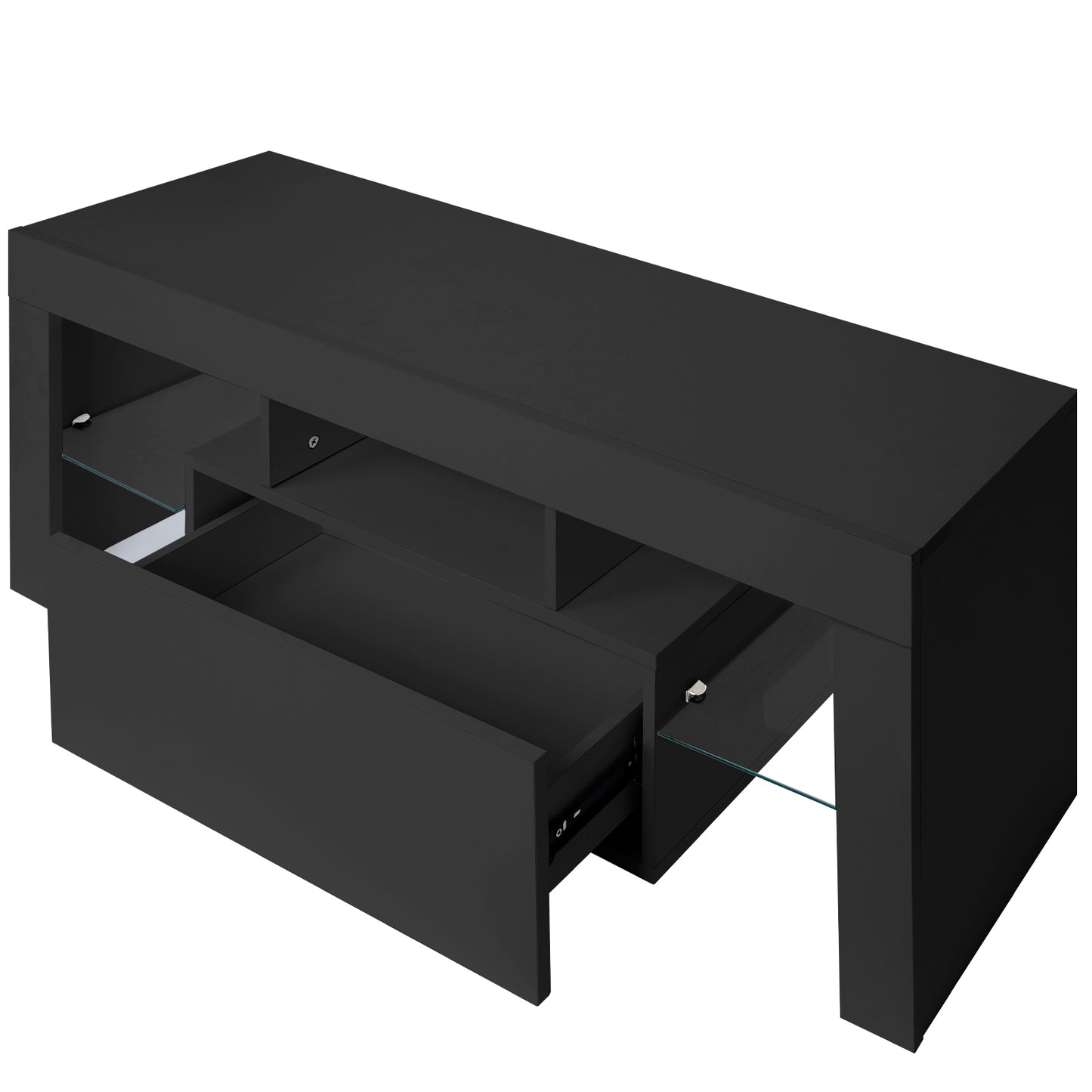 Sleek LED TV Stand with Drawer, Color-Changing Lights, and Modern Design