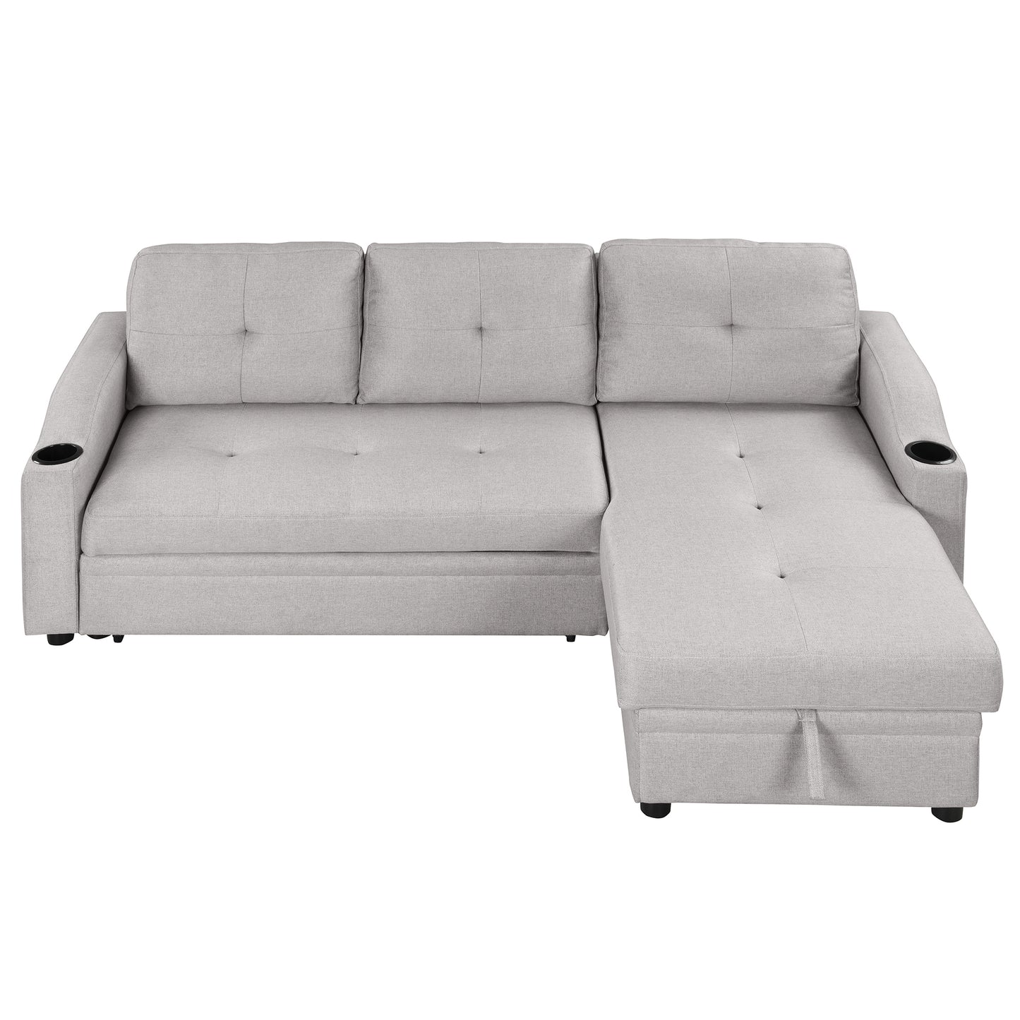 Orisfur Pull Out Sofa Bed with Storage Chaise and Cup Holder