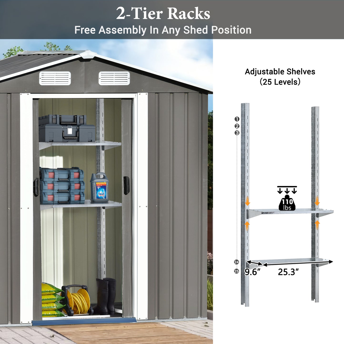 Patio 6ft x4ft Bike Shed Garden Shed, Metal Storage Shed with Adjustable Shelf and Lockable Door, Tool Cabinet with Vents and Foundation for Backyard, Lawn, Garden, Gray