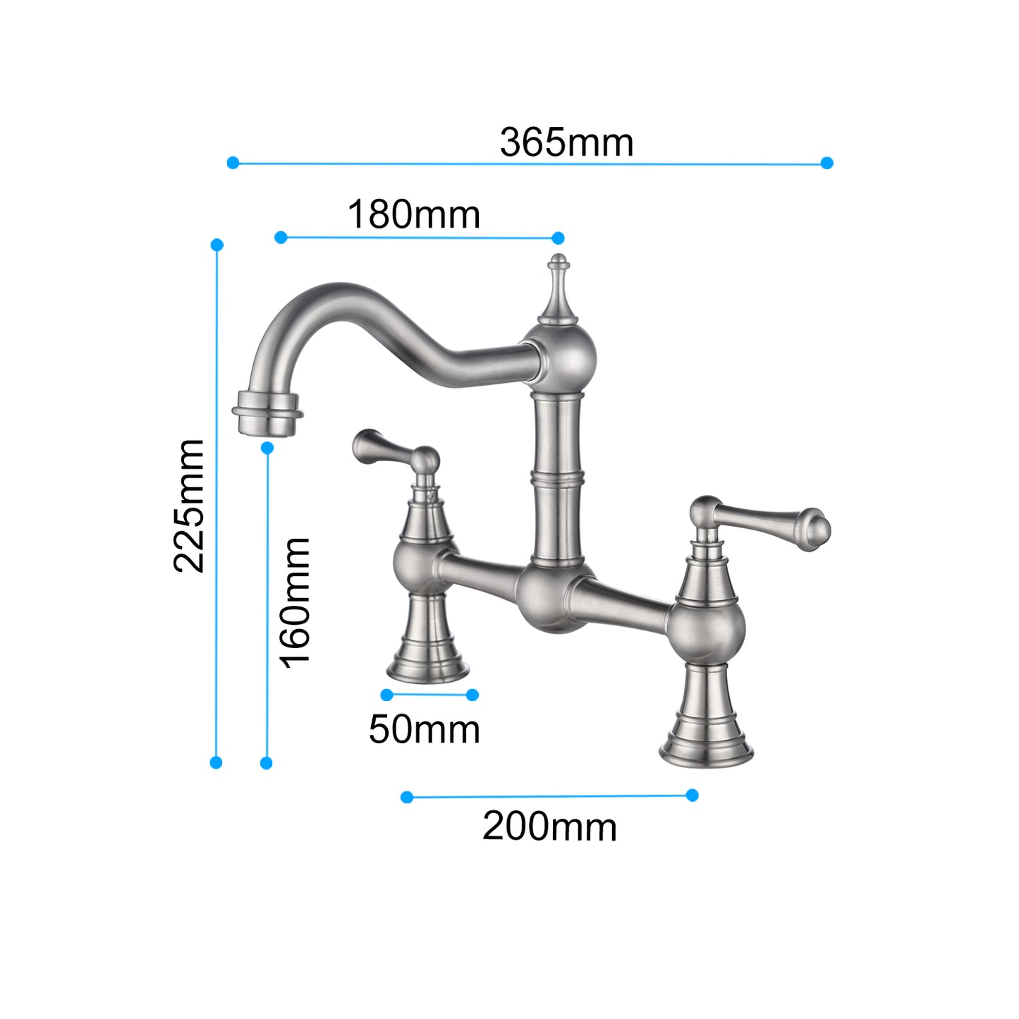 Double Handle Widespread Kitchen Faucet with Traditional Handles