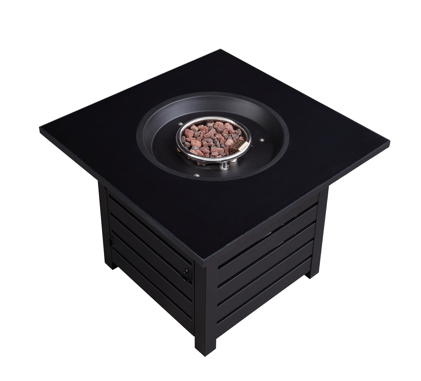 32-Inch Square Black Metal Propane Gas Fire Pit Table with Gray Table Top