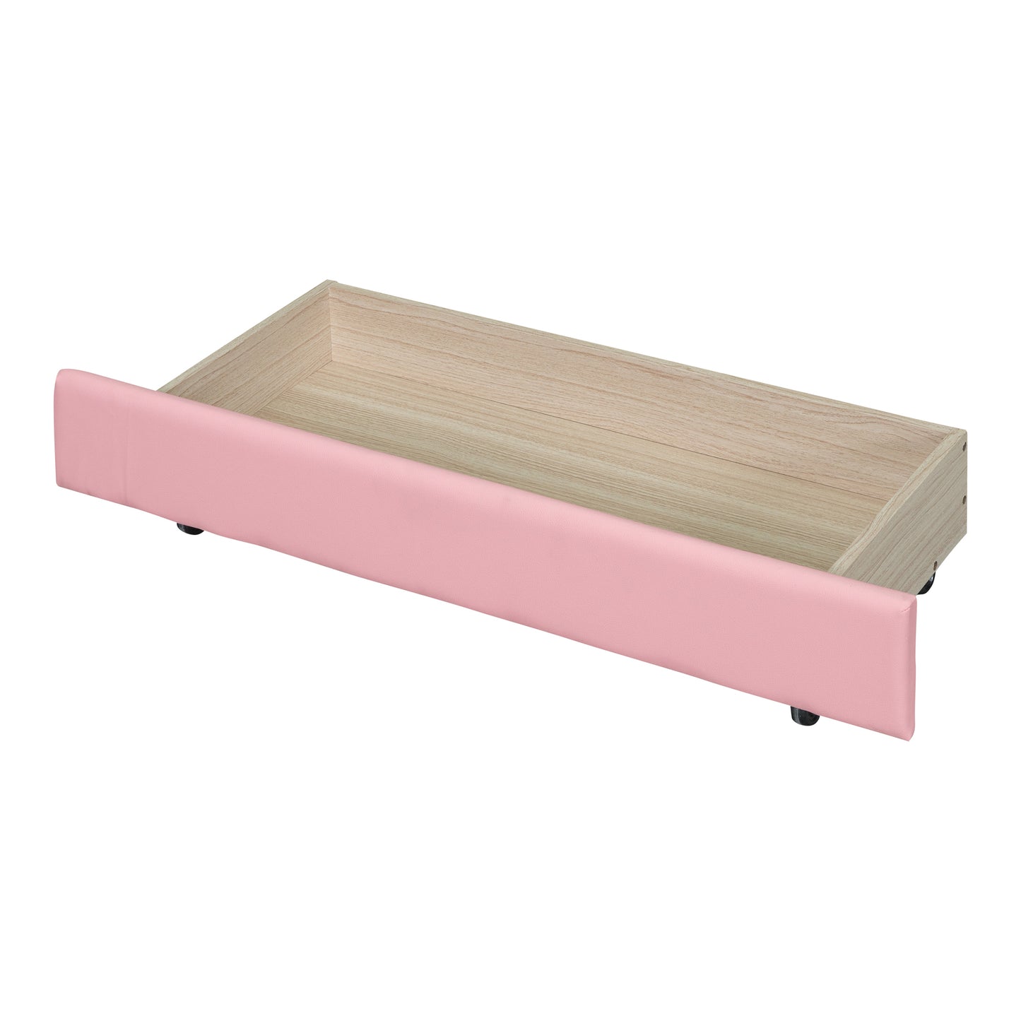 Full Size Upholstered Leather Platform Bed with Rabbit Ornament and 4 Drawers, Pink