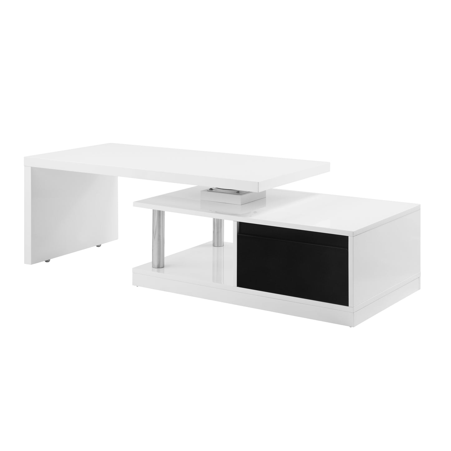 Buck II Coffee Table with Rotating Top in White and Black High Gloss Finish LV00997