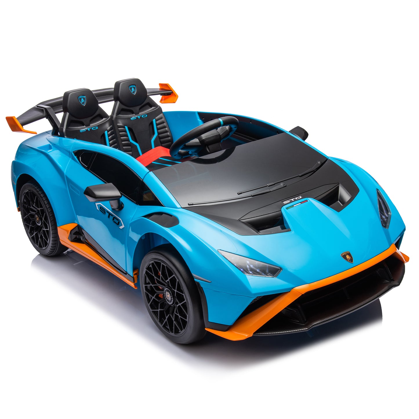 Lamborghini Huracan Sto 24V Kids Electric Ride-On Drift Car: Speeds 1.86-5.59 MPH, Ages 3-8, Foam Front Wheels, 360° Spin, LED Lights, Dynamic Music, Early Learning, USB Port, Drift Feature