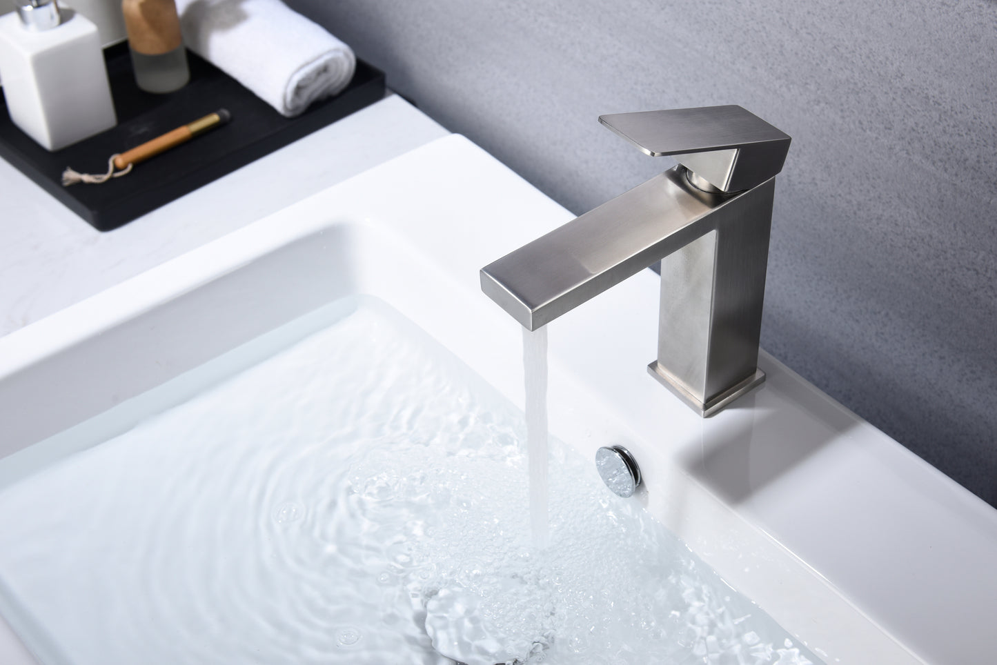 Waterfall Spout Stainless Steel Single Handle Vanity Sink Faucet