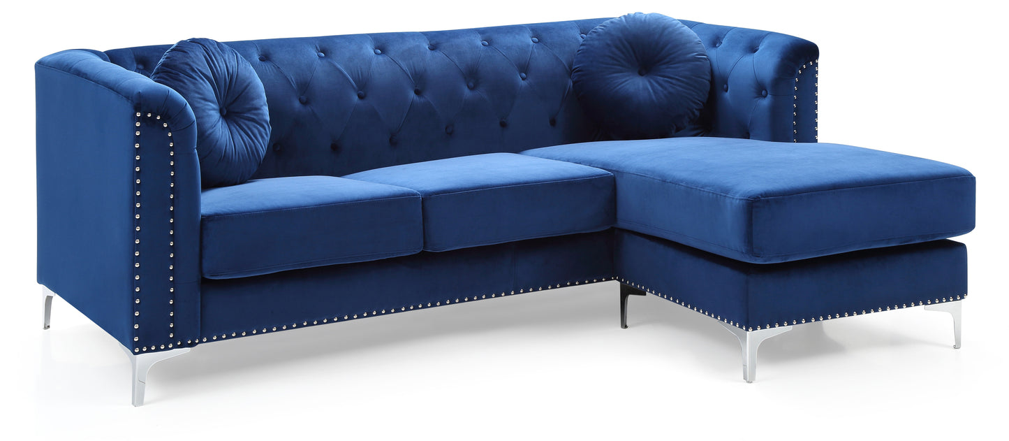 Navy Blue Velvet Sofa Chaise with Mid-Century Design