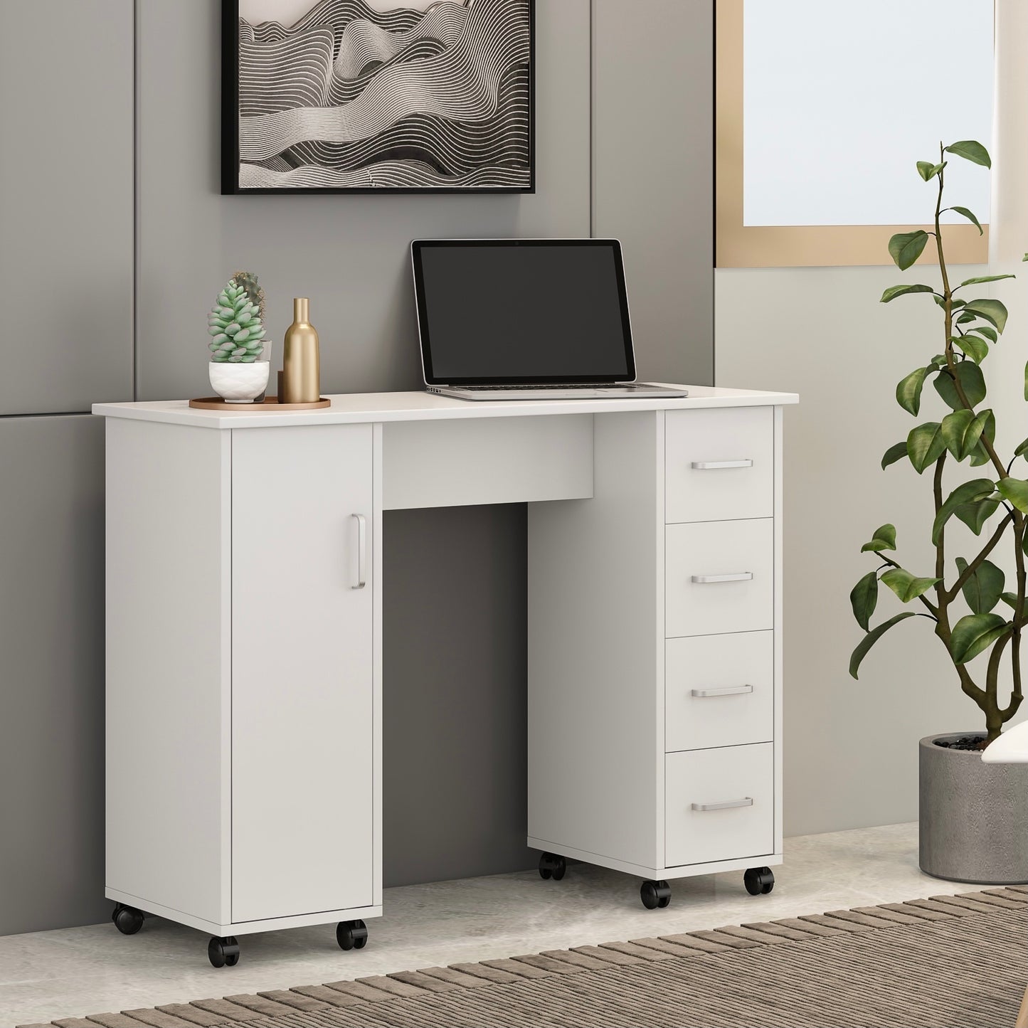 Compact White Computer Desk with Storage Drawers - 41.73‘’L x 17.72\'\'W x 31.5\'\'H