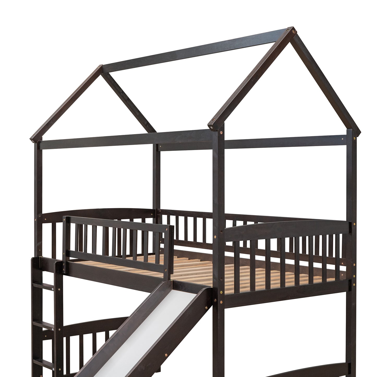 Twin Loft Bed with Slide, House Bed with Slide,Espresso( :LT000212AAP)