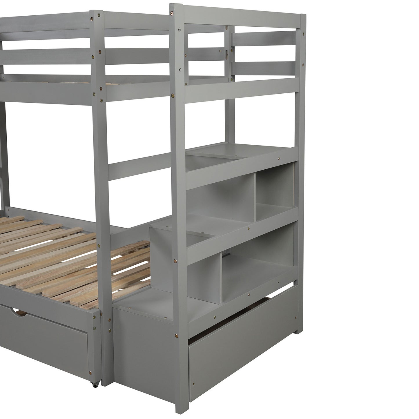 Gray Stairway Bunk Bed with Trundle and Storage