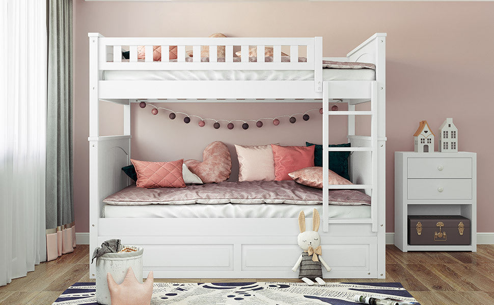 White Full Bunk Bed with Twin Trundle for Maximum Space Saving