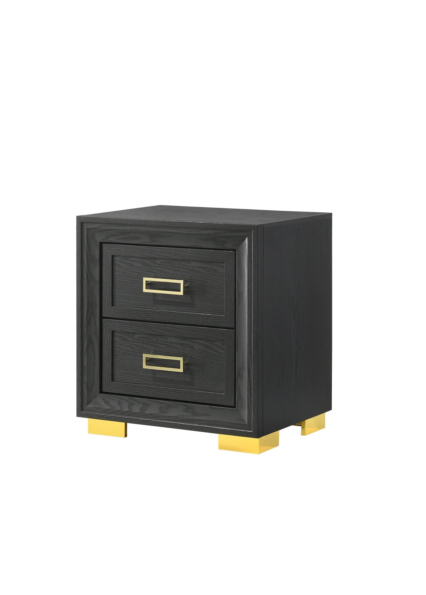 Glamorous 1pc Modern Glam Style 2-Drawer Nightstand Black Gold Finish Gold-colored Hardware Bedroom Furniture