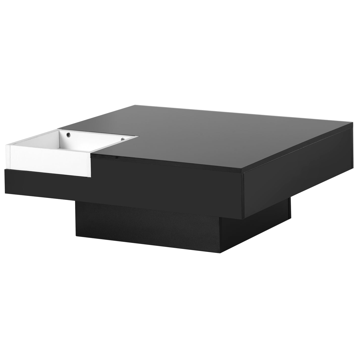 Chic Minimalist Square Coffee Table with LED Strip Lights and Tray