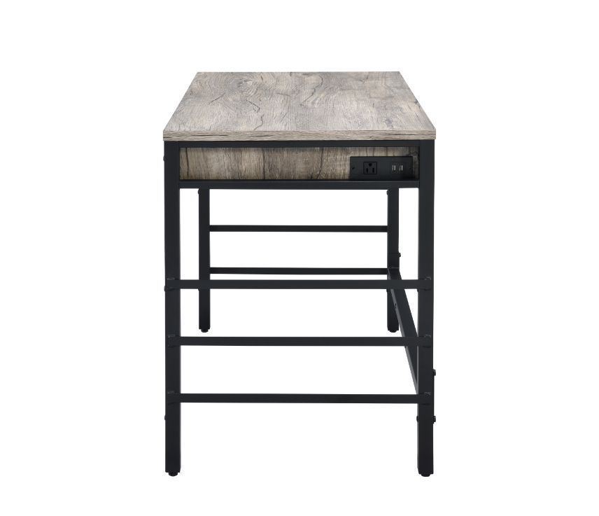 Rustic Industrial Writing Desk with USB Port and Storage Drawers