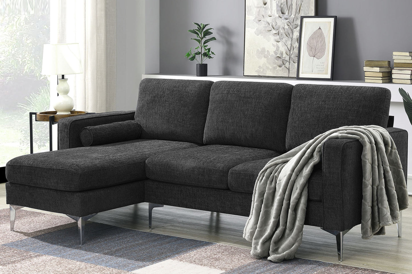 86 L-Shaped Convertible Sectional Sofa with Reversible Chaise and Pillows