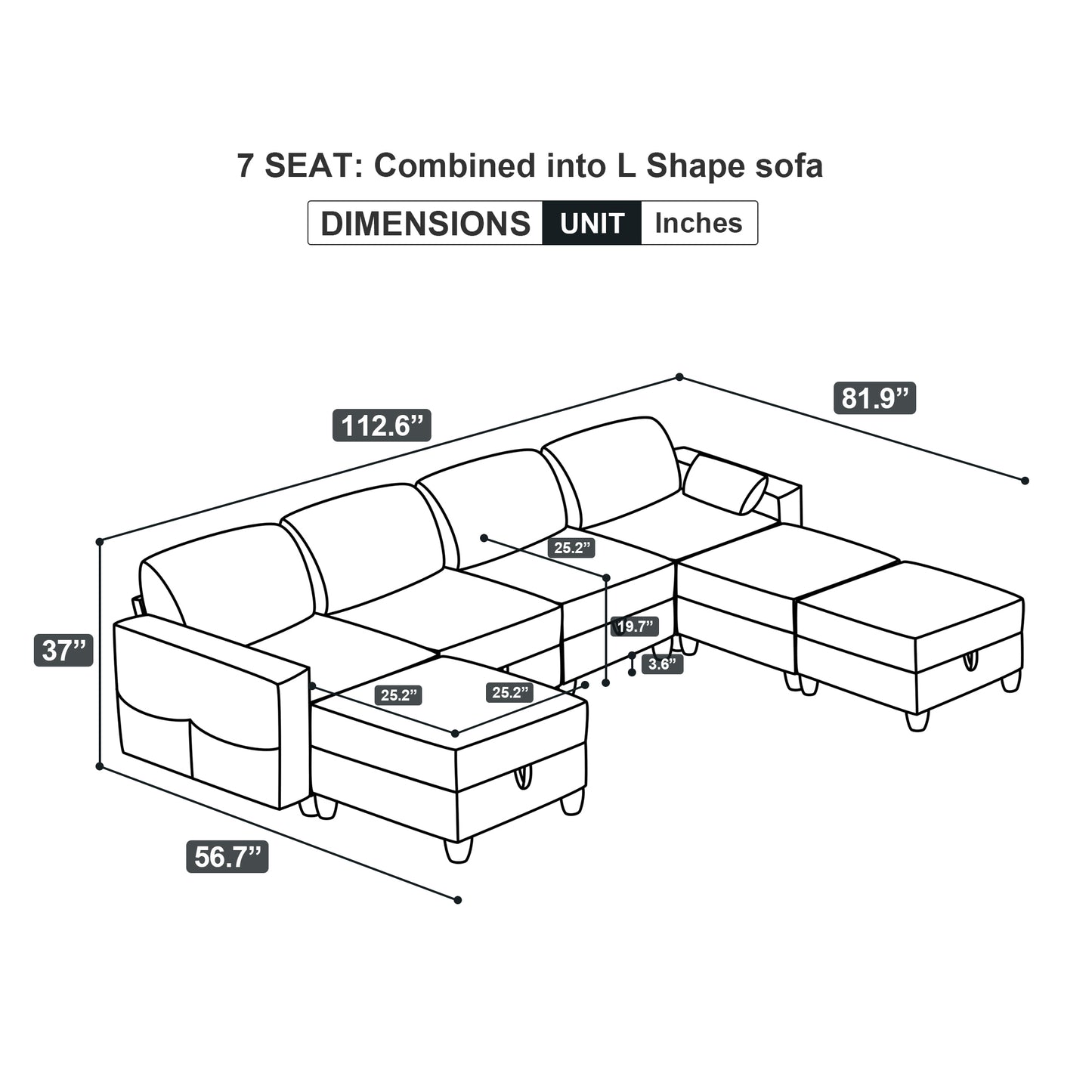 Sectional Modular Sofa, 7 Storage Seat Sofa Bed Couch for Living Room, Navy Blue Corduroy Velvet