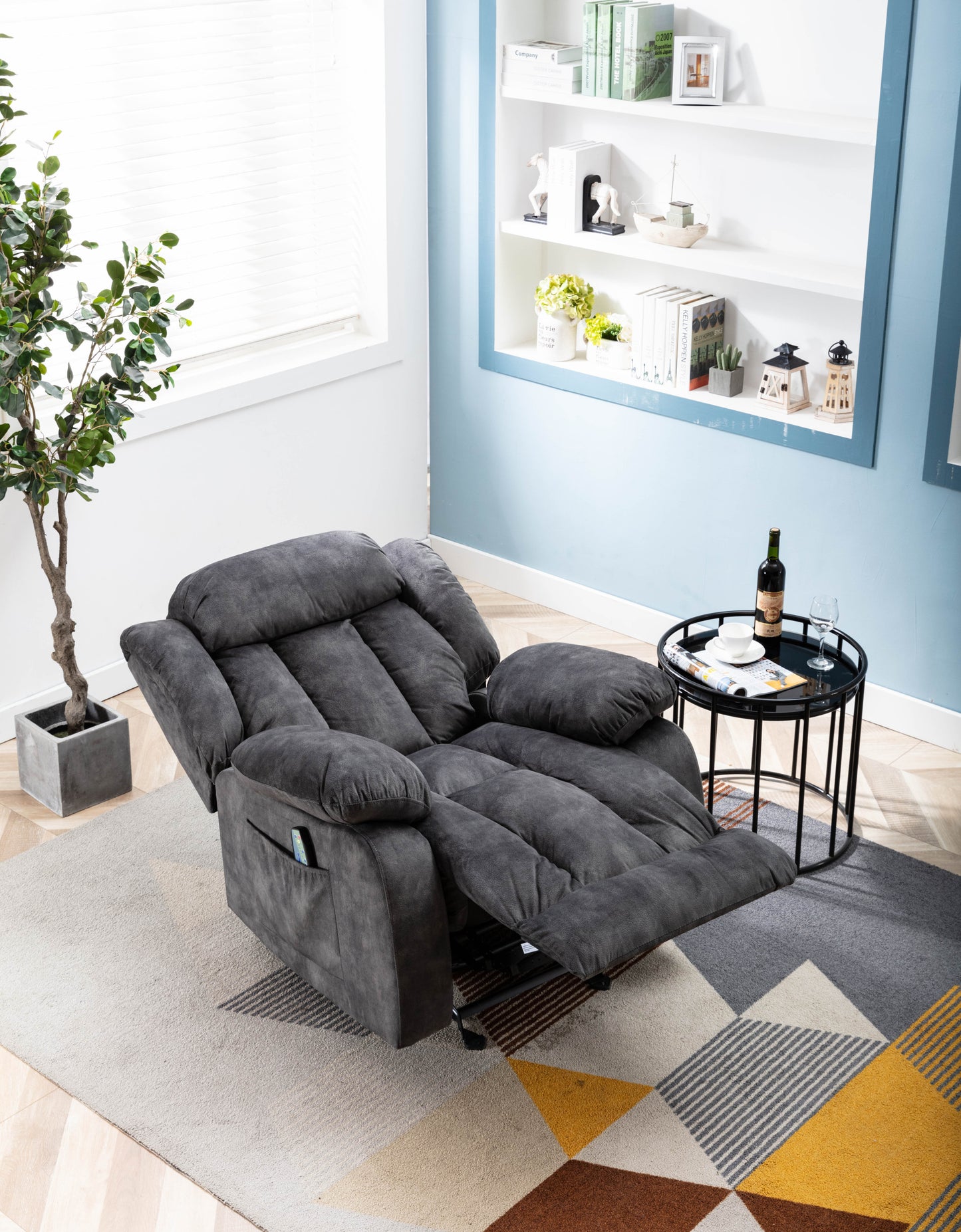 Cozy Grey Rocker Recliner with Heat and Vibration, Manual Massage Chair with Rocking Motion