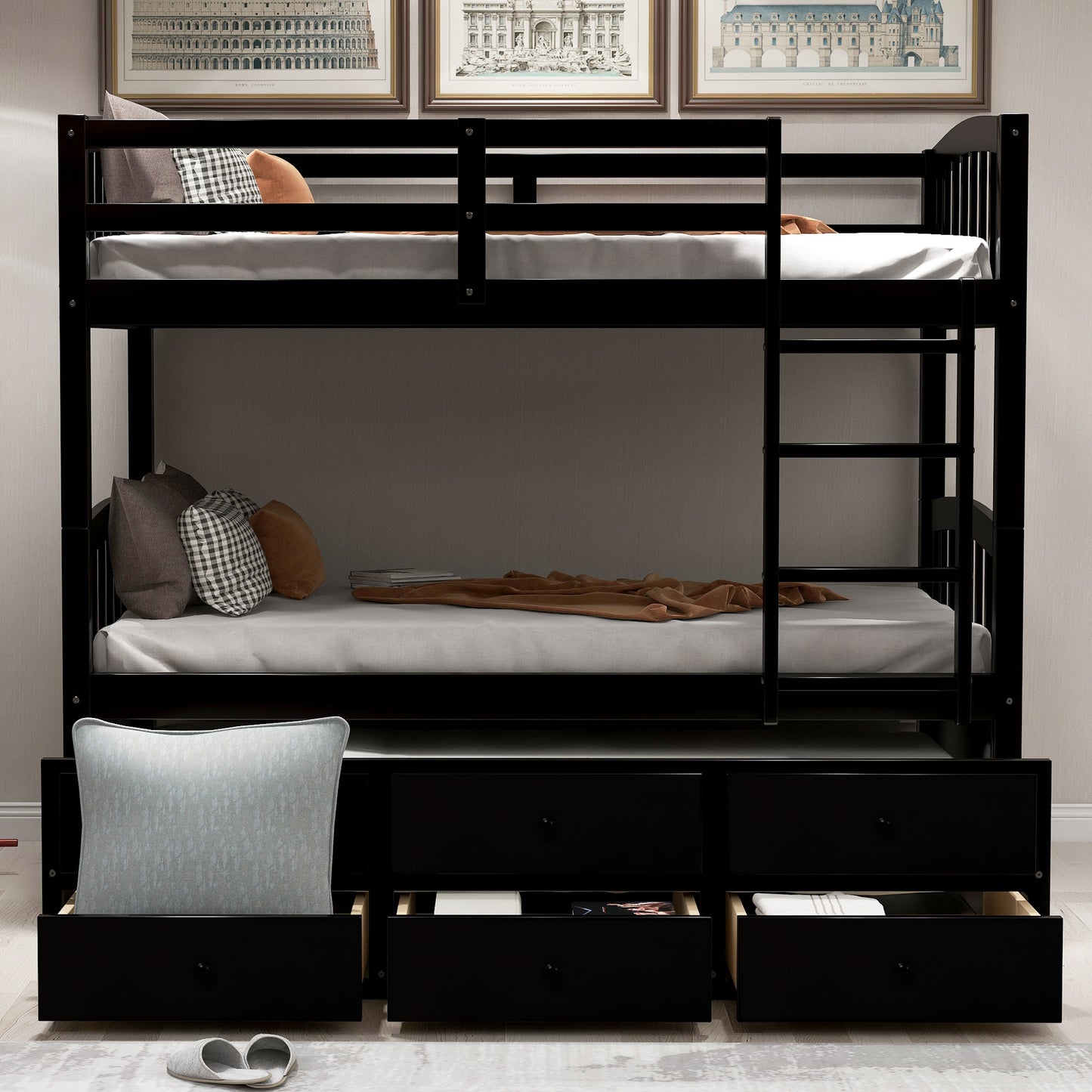 Versatile Twin Bunk Bed with Trundle and Storage Drawers for Stylish Sleepovers