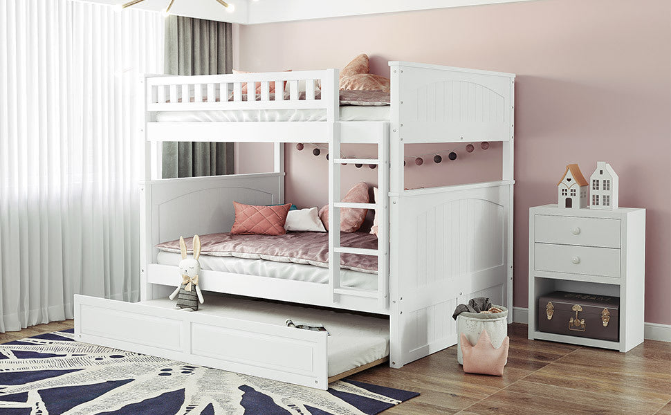 White Full Bunk Bed with Twin Trundle for Maximum Space Saving