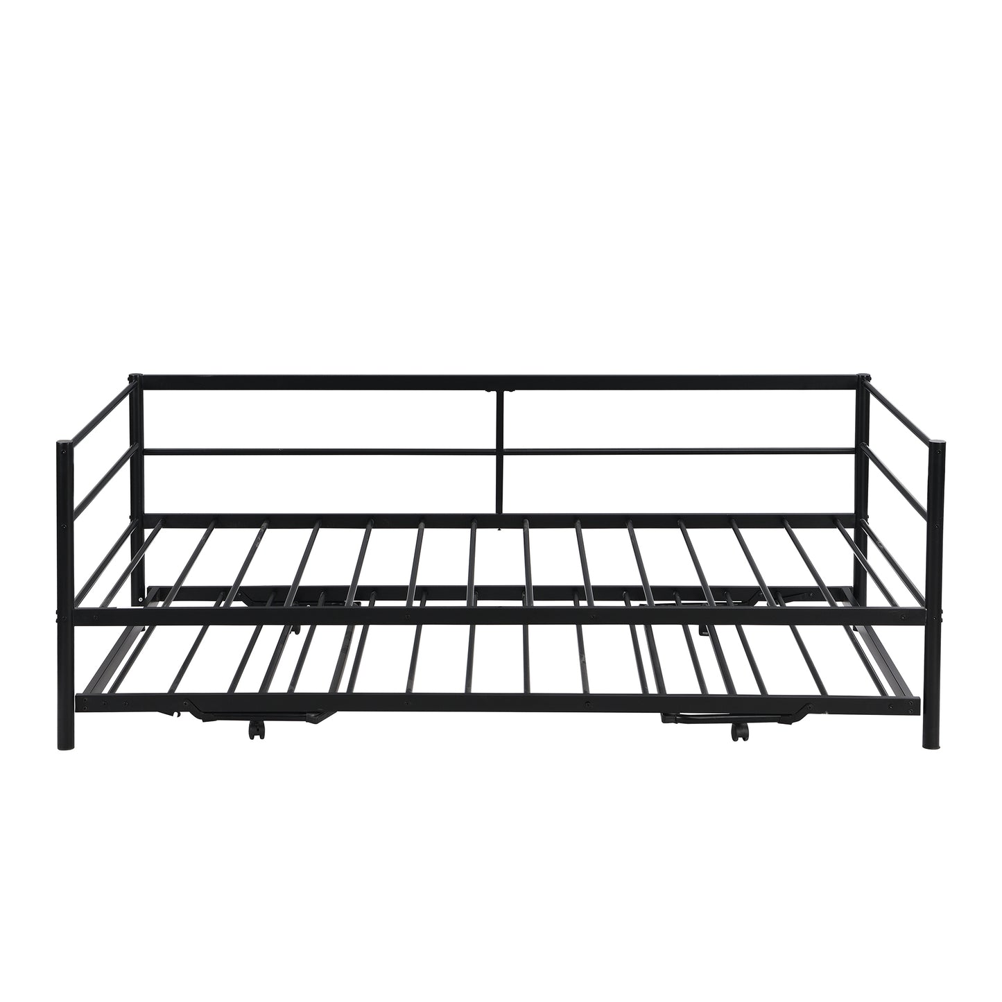 Twin Size Metal Daybed with Adjustable Trundle, Pop Up Trundle, Black