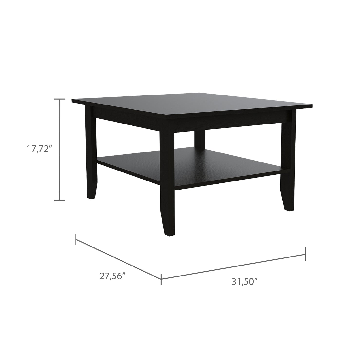 Sleek Black Coffee Table with One Shelf and Four Legs