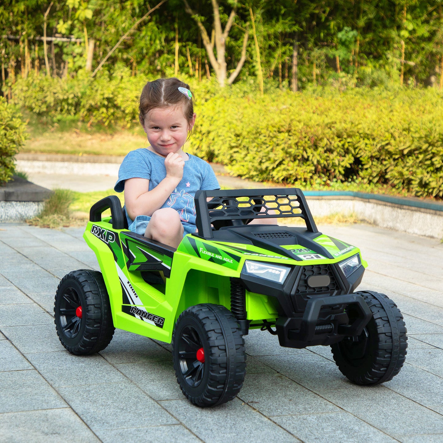 12V kids Ride On Mini UTV, Electric Car with Front LED Lights and Horn, Single Seat with a Safety Belt, Forward/Reverse Function