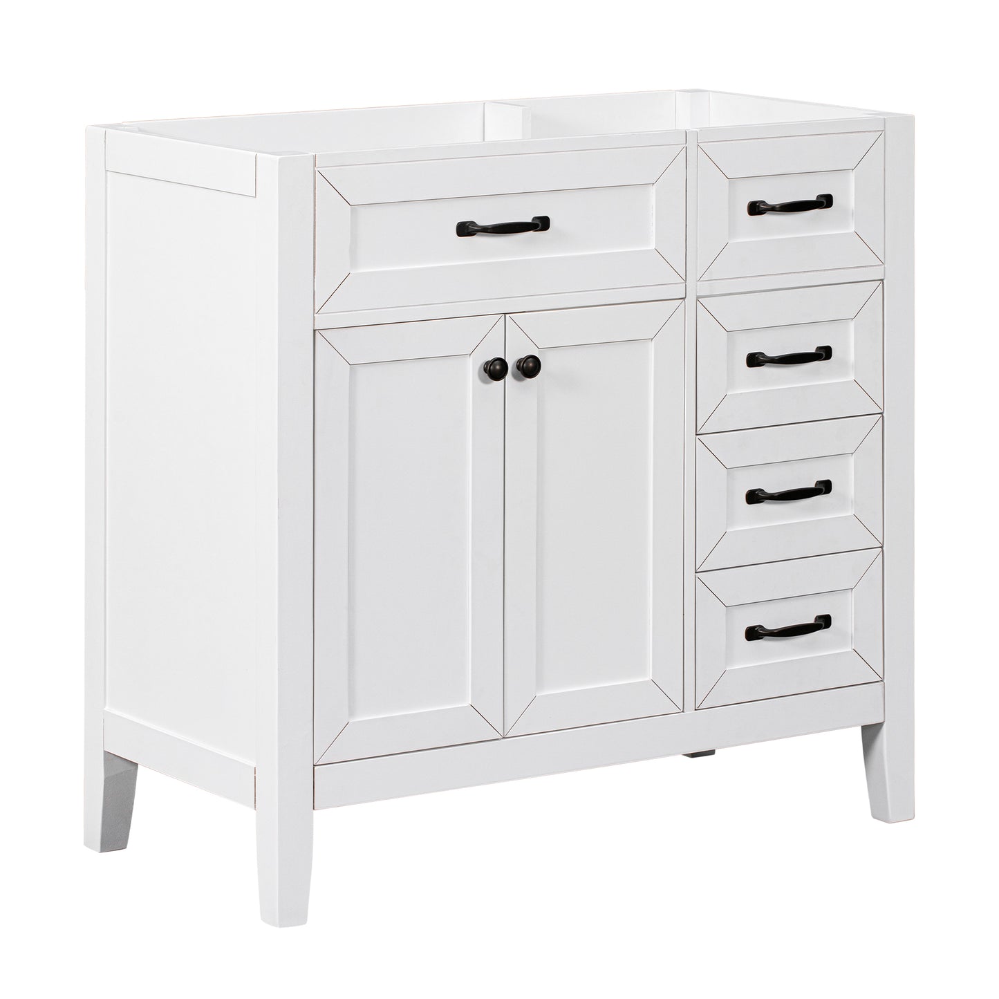 36" Bathroom Vanity without Sink, Cabinet Base Only, Bathroom Cabinet with Drawers, Solid Frame and MDF Board, White