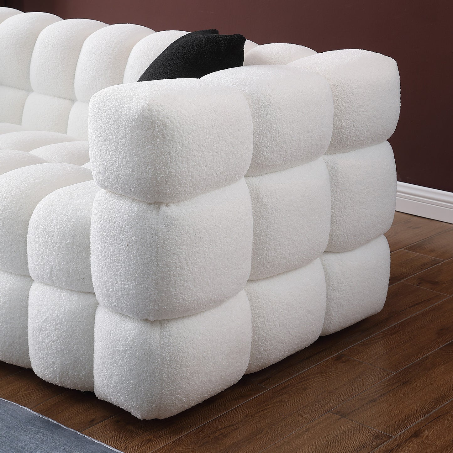 Plush Boucle White 3-Seater Marshmallow Sofa