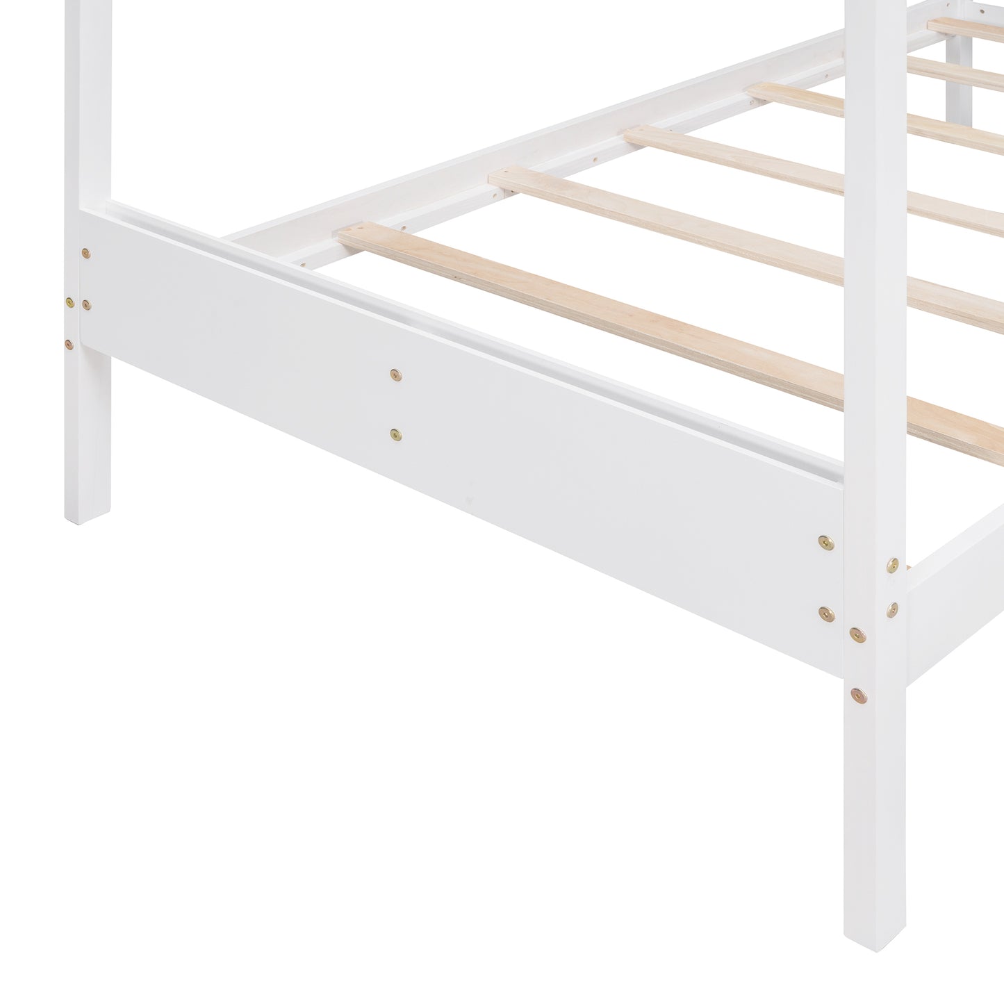 Twin Size Wood House Bed with Storage Space, White