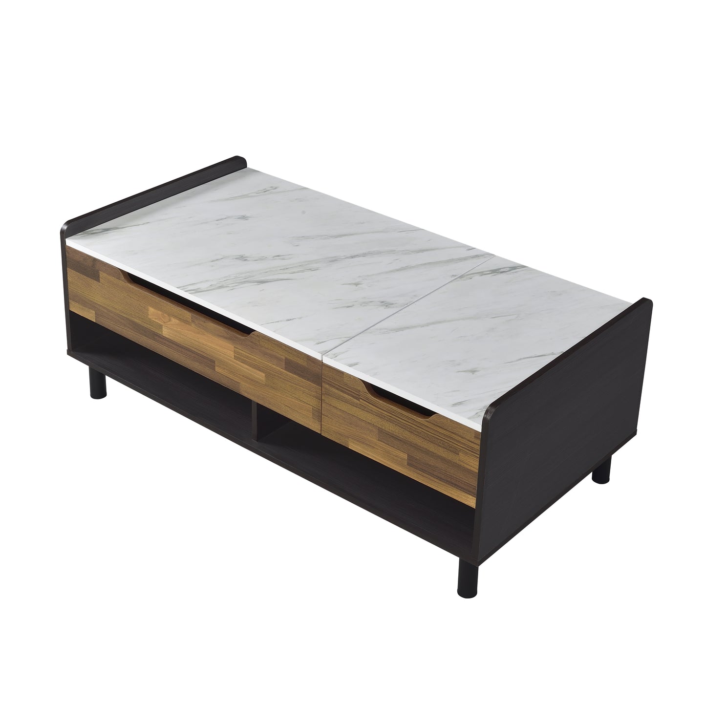 Axel Coffee Table with Lift Top, Marble, Walnut & Black Finish LV00828