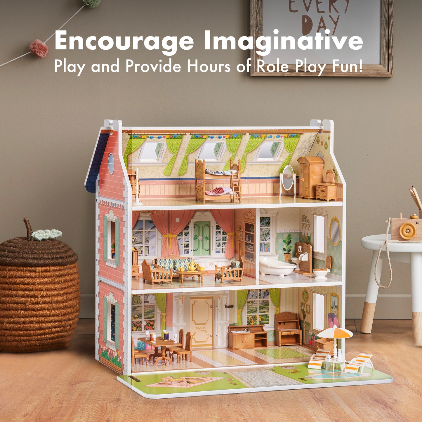 Vintage Washington Period Inspired Wooden Dollhouse for Kids