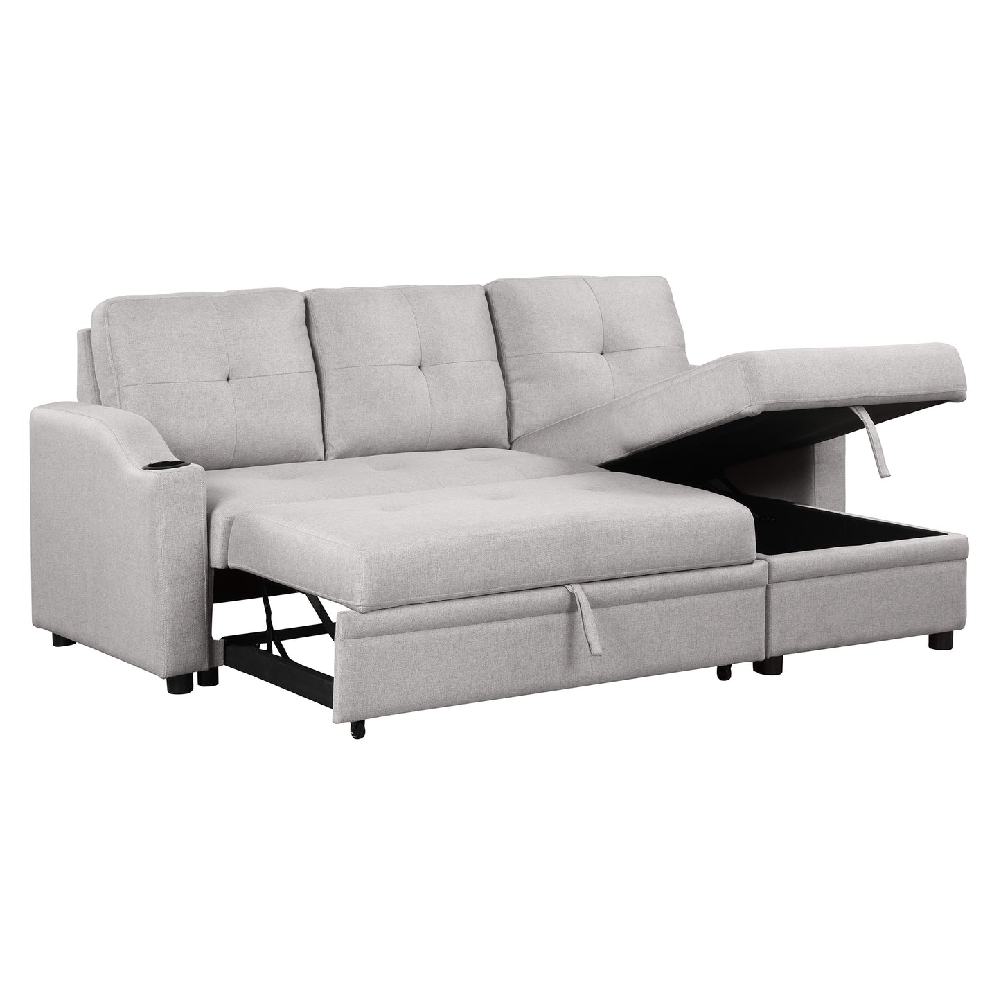 Orisfur Pull Out Sofa Bed with Storage Chaise and Cup Holder